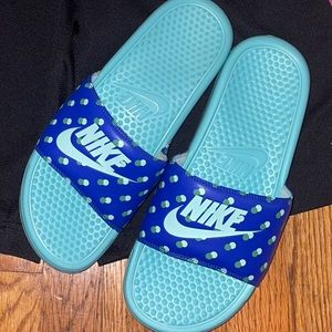 Blue & Teal Nike Slides